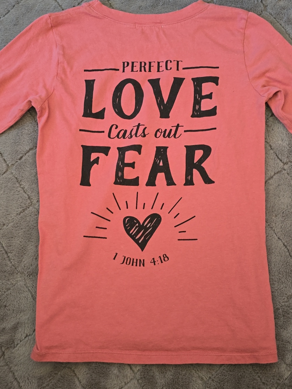 Occasion Coral Pink Long Sleeve Tee with Black Heart